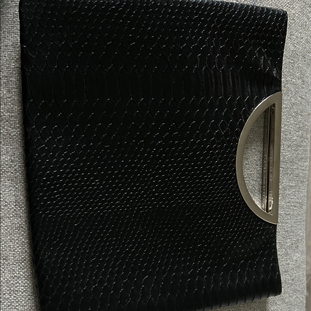 Style & Co. Black Embossed Clutch with Metallic Handle
